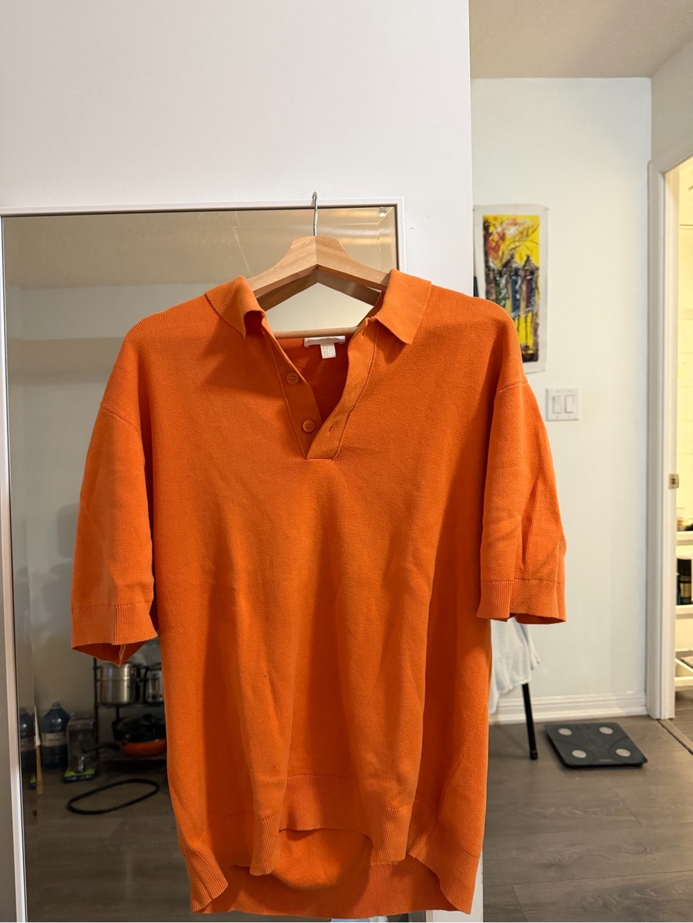 COS Men's Orange Short-Sleeve Polo Sweater